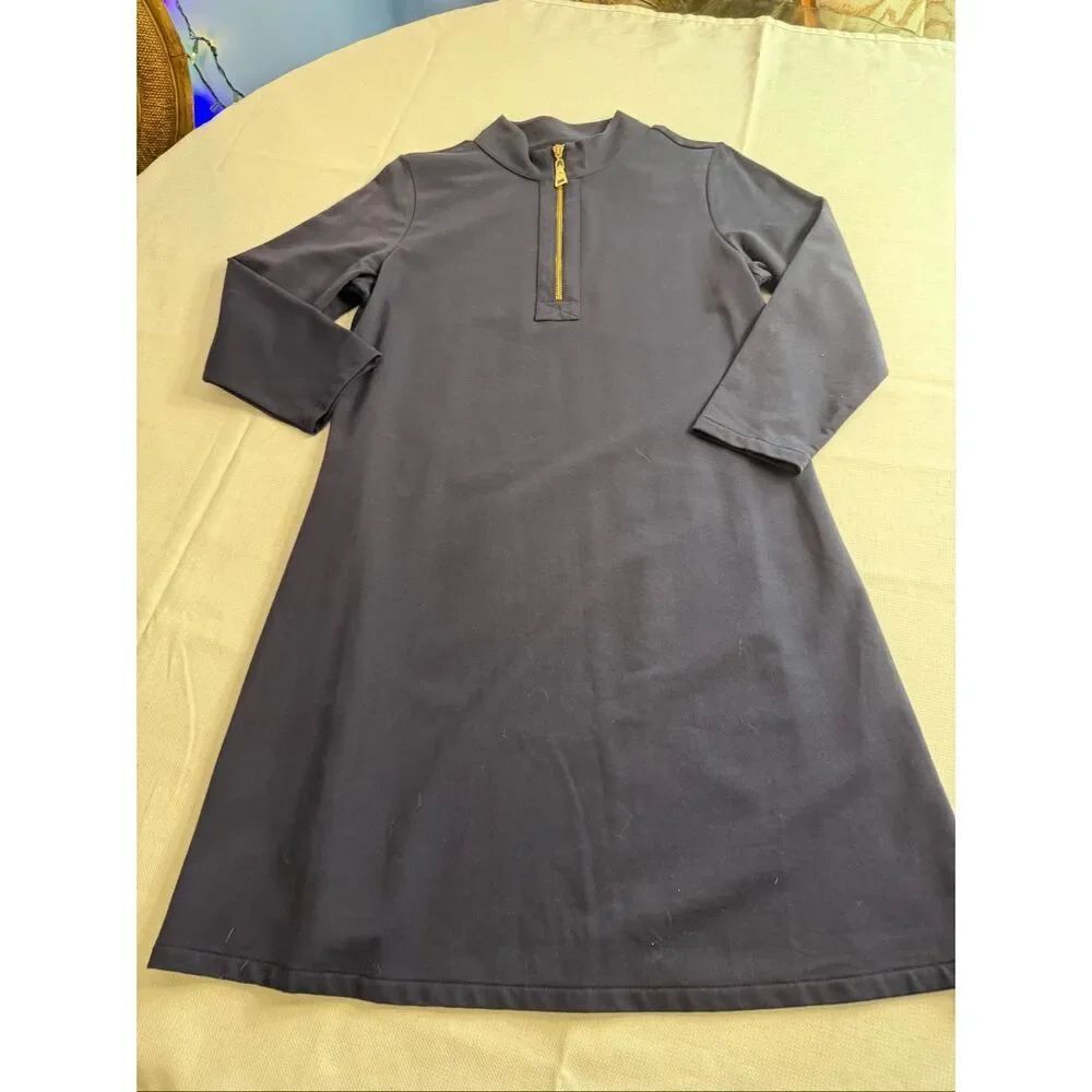 Spartina 449 Nora Half Zip Dress Navy Blue  Womens L Made in Peru Quiet Luxury